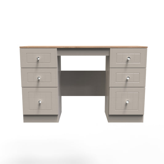 Vienna Desk Off-white & Light Oak 6 Drawers 125cm