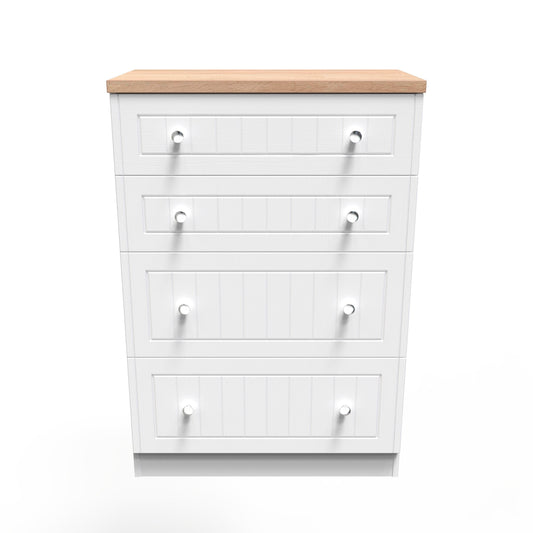 Vienna Tall Chest of Drawers White & Light Oak 4 Drawers 74cm