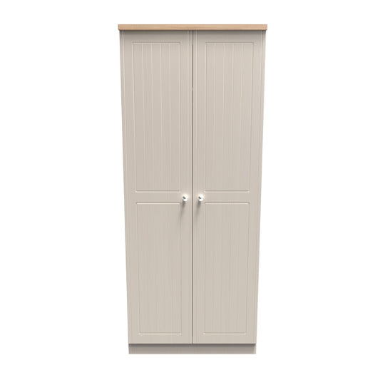 Vienna Tall Wardrobe Off-white & Light Oak 2 Doors 1 Shelf 74cm