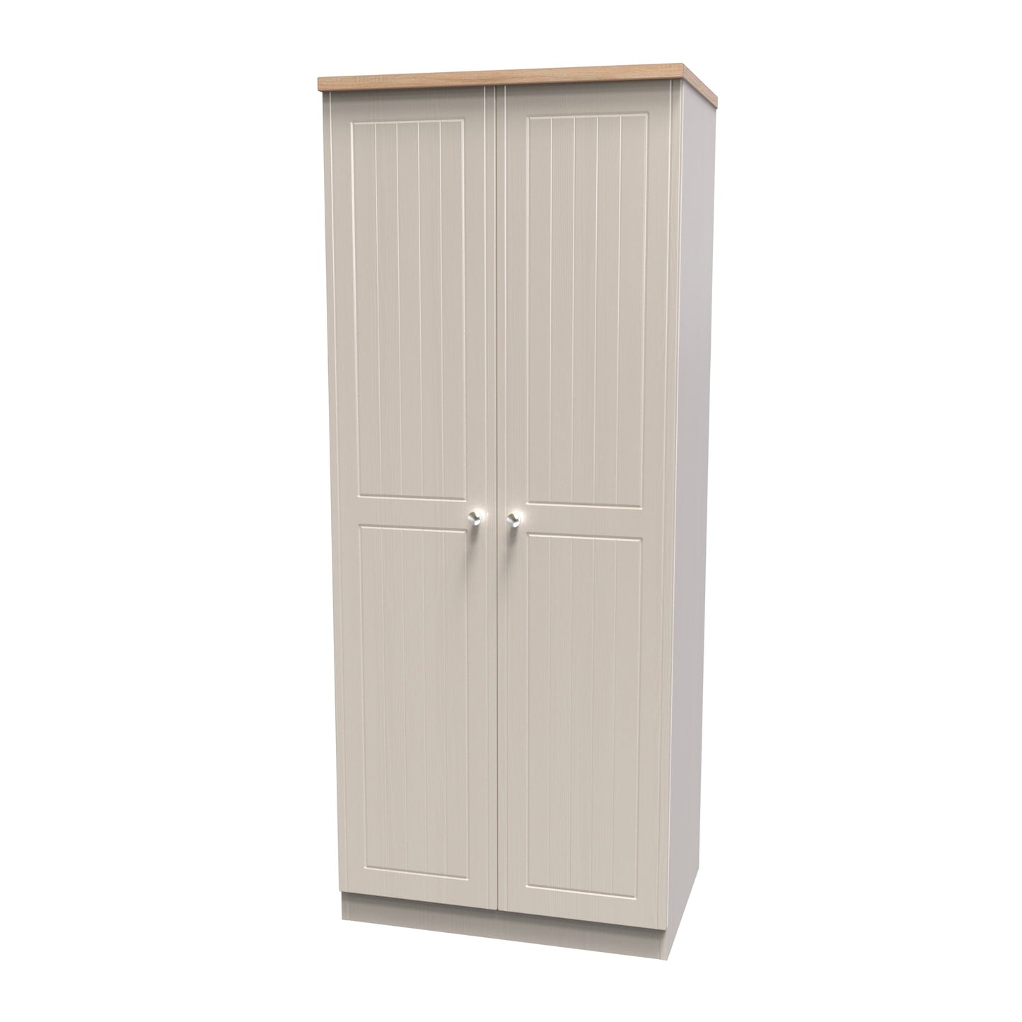 Vienna Tall Wardrobe Off-white & Light Oak 2 Doors 1 Shelf 74cm