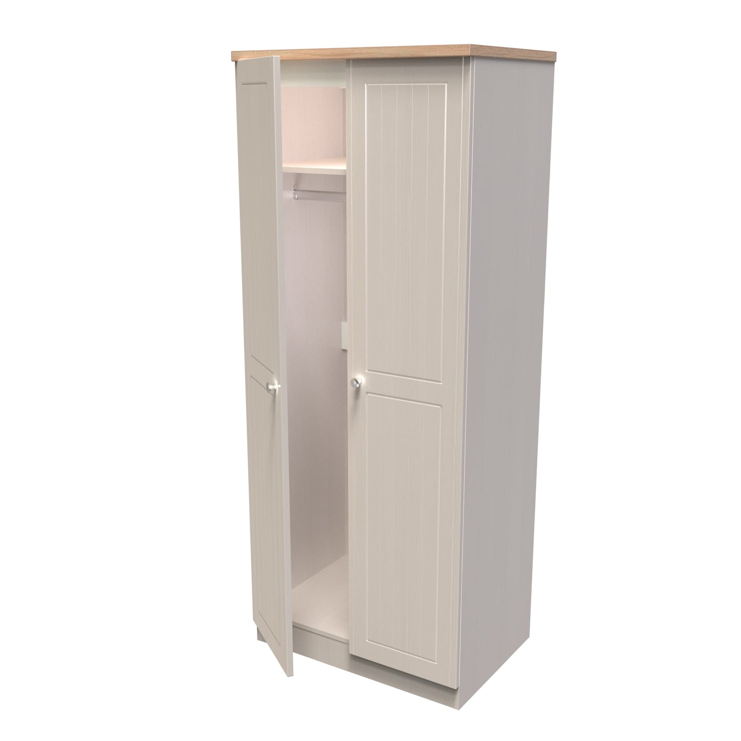 Vienna Tall Wardrobe Off-white & Light Oak 2 Doors 1 Shelf 74cm