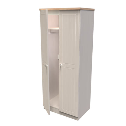 Vienna Tall Wardrobe Off-white & Light Oak 2 Doors 1 Shelf 74cm