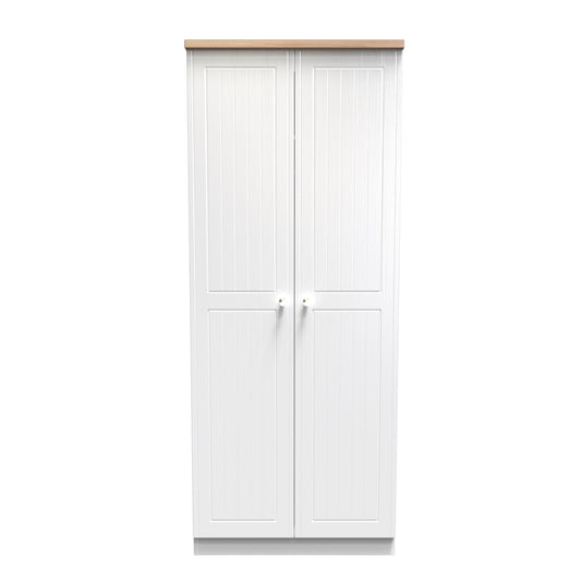 Vienna Tall Wardrobe White & Light Oak 2 Doors 1 Shelf 74cm