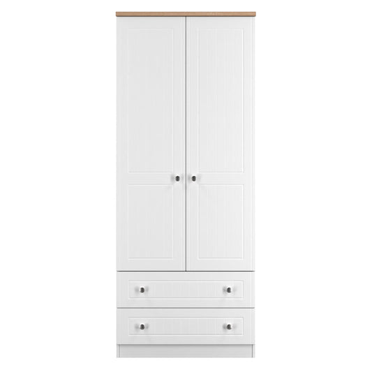 Vienna Tall Wardrobe White & Light Oak 2 Doors 2 Drawers 74cm