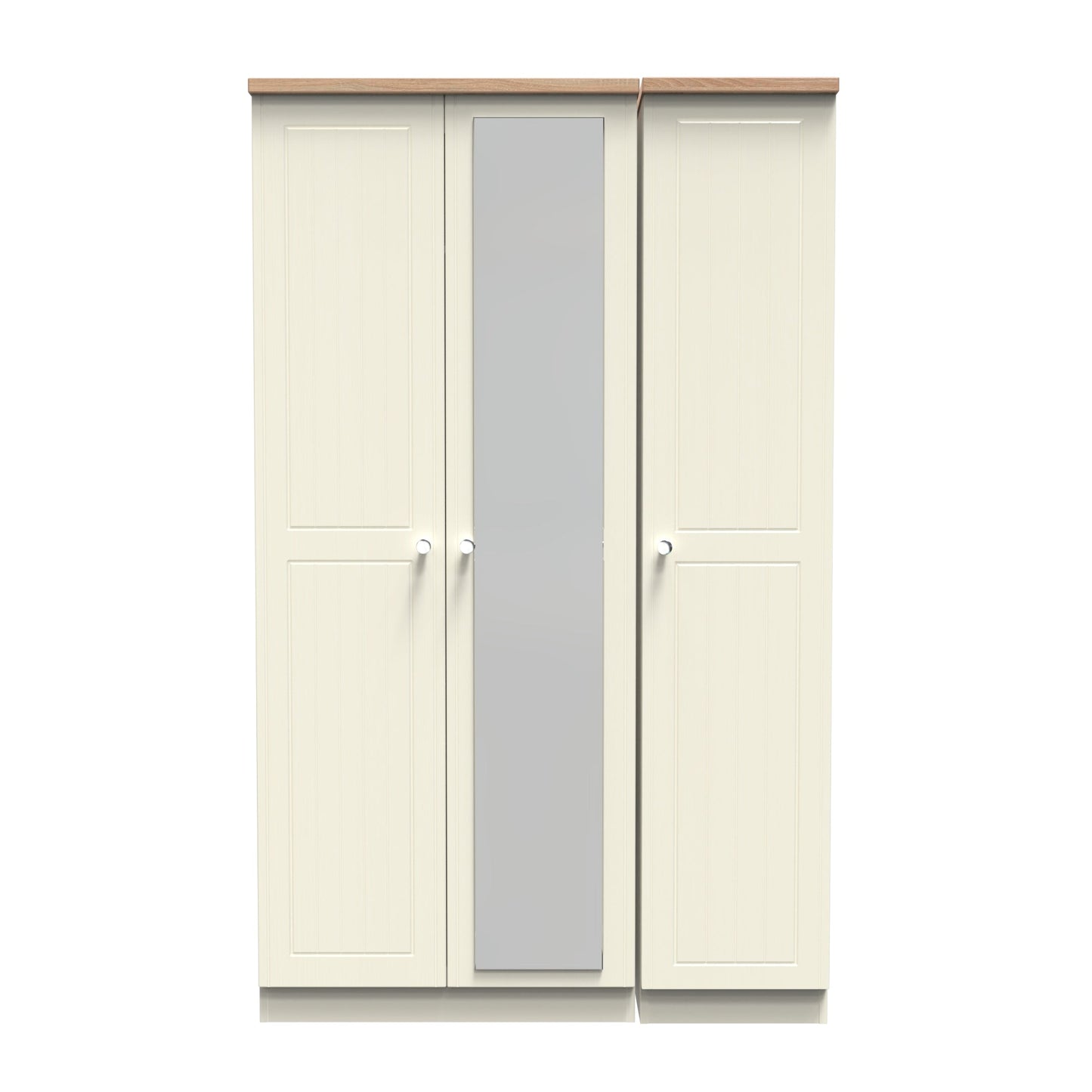 Vienna Tall Mirror Wardrobe Off-white & Light Oak 1 Shelf 111cm
