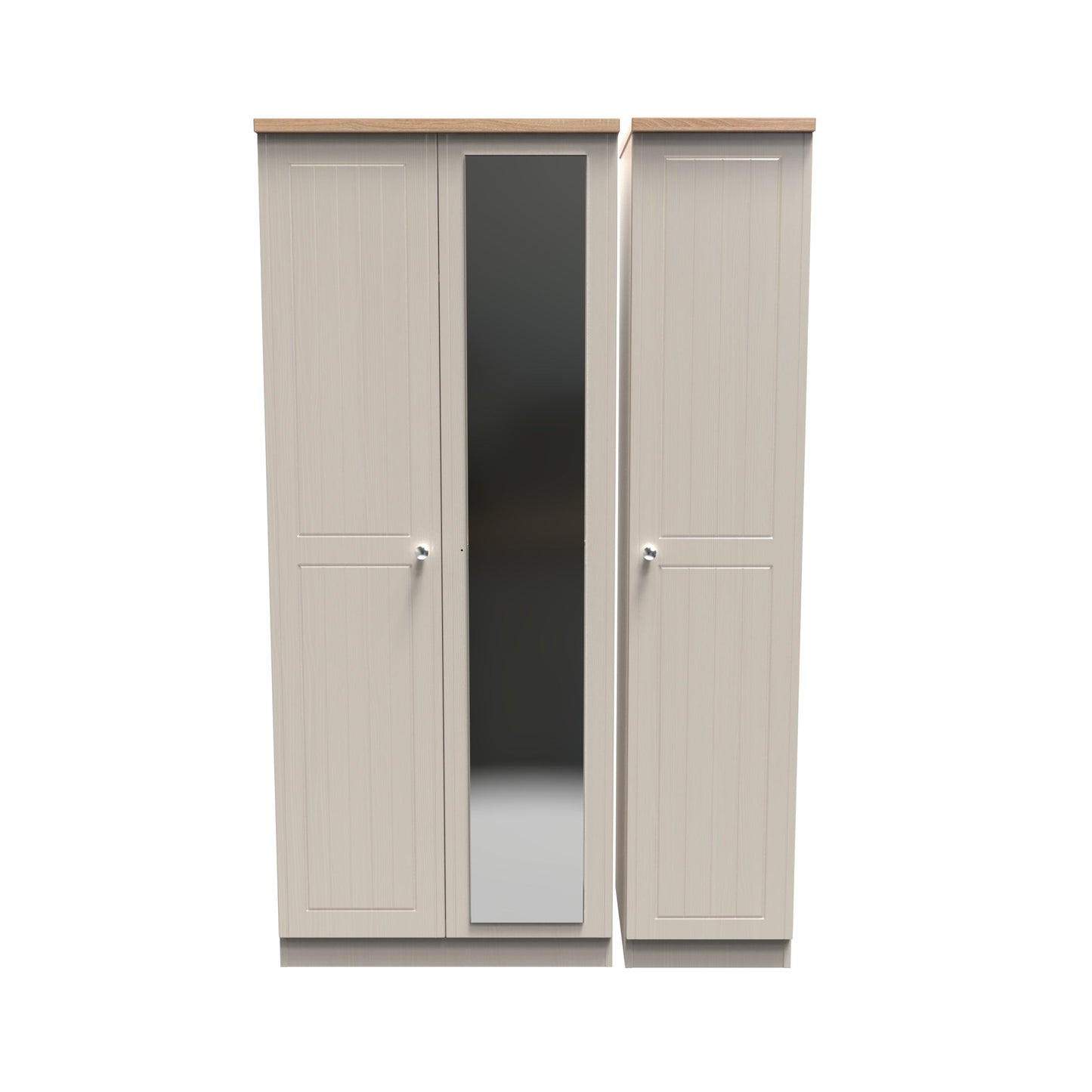 Vienna Tall Mirror Wardrobe Off-white & Light Oak 1 Shelf 111cm