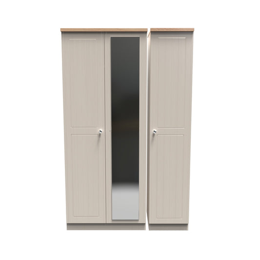 Vienna Tall Mirror Wardrobe Off-white & Light Oak 1 Shelf 111cm
