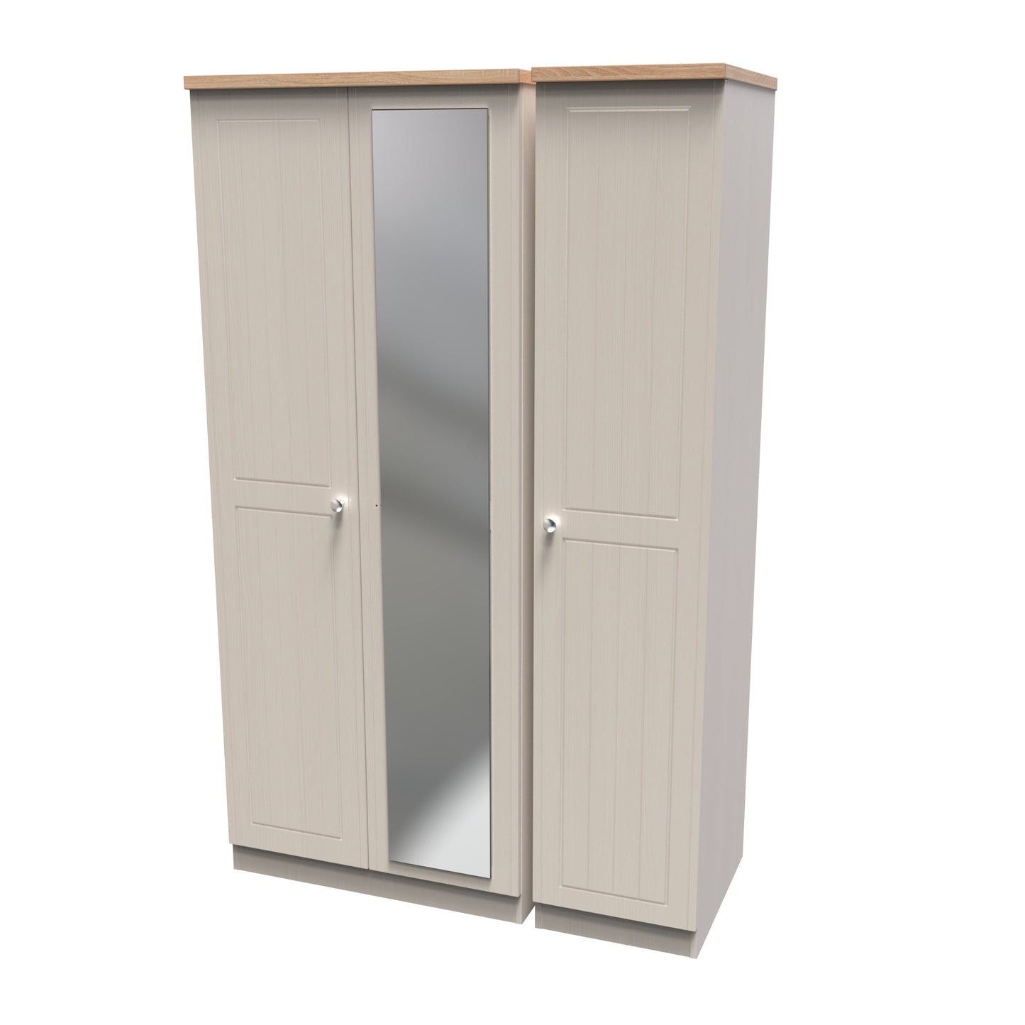 Vienna Tall Mirror Wardrobe Off-white & Light Oak 1 Shelf 111cm