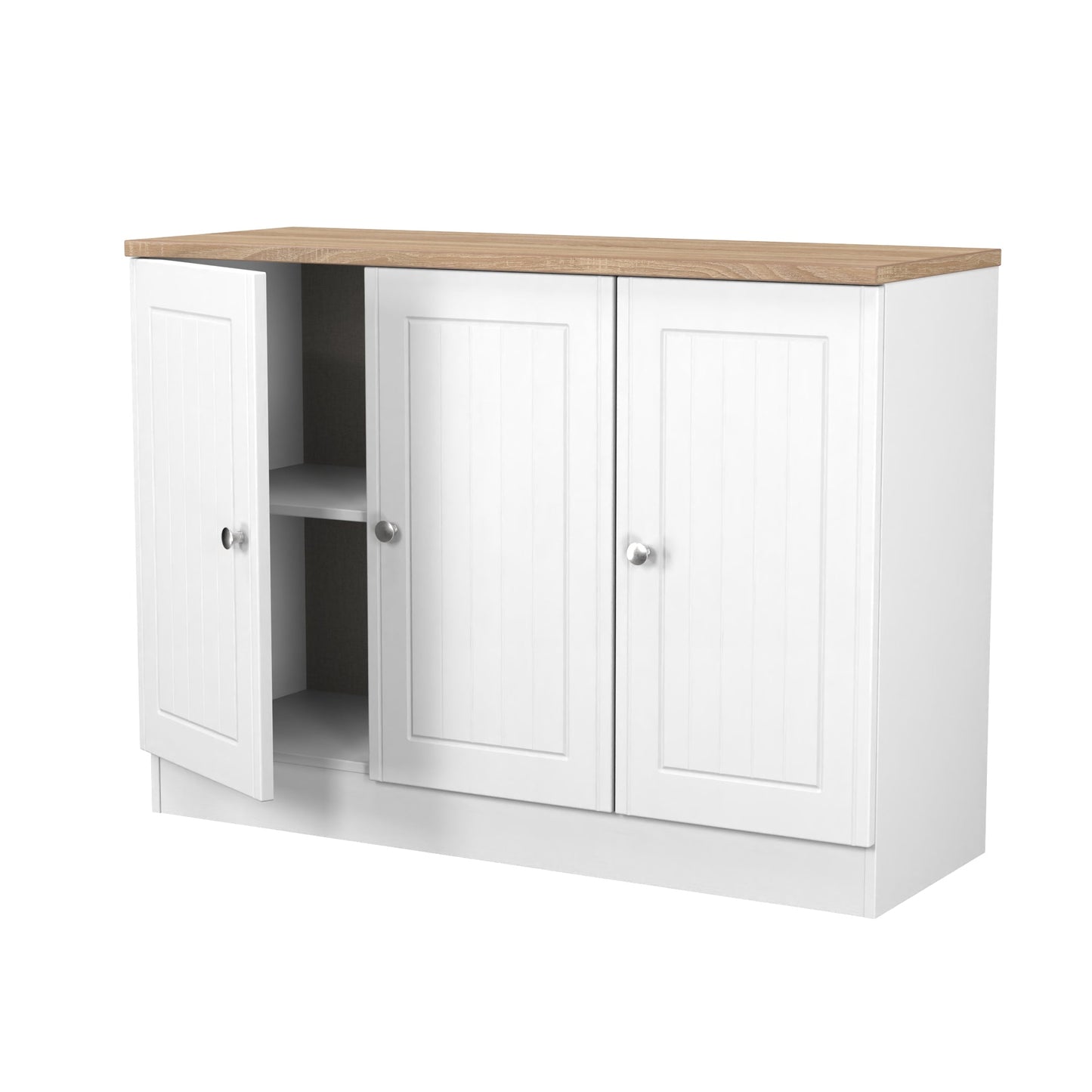 Vienna Large Sideboard White & Light Oak 3 Doors 1 Shelf 110cm