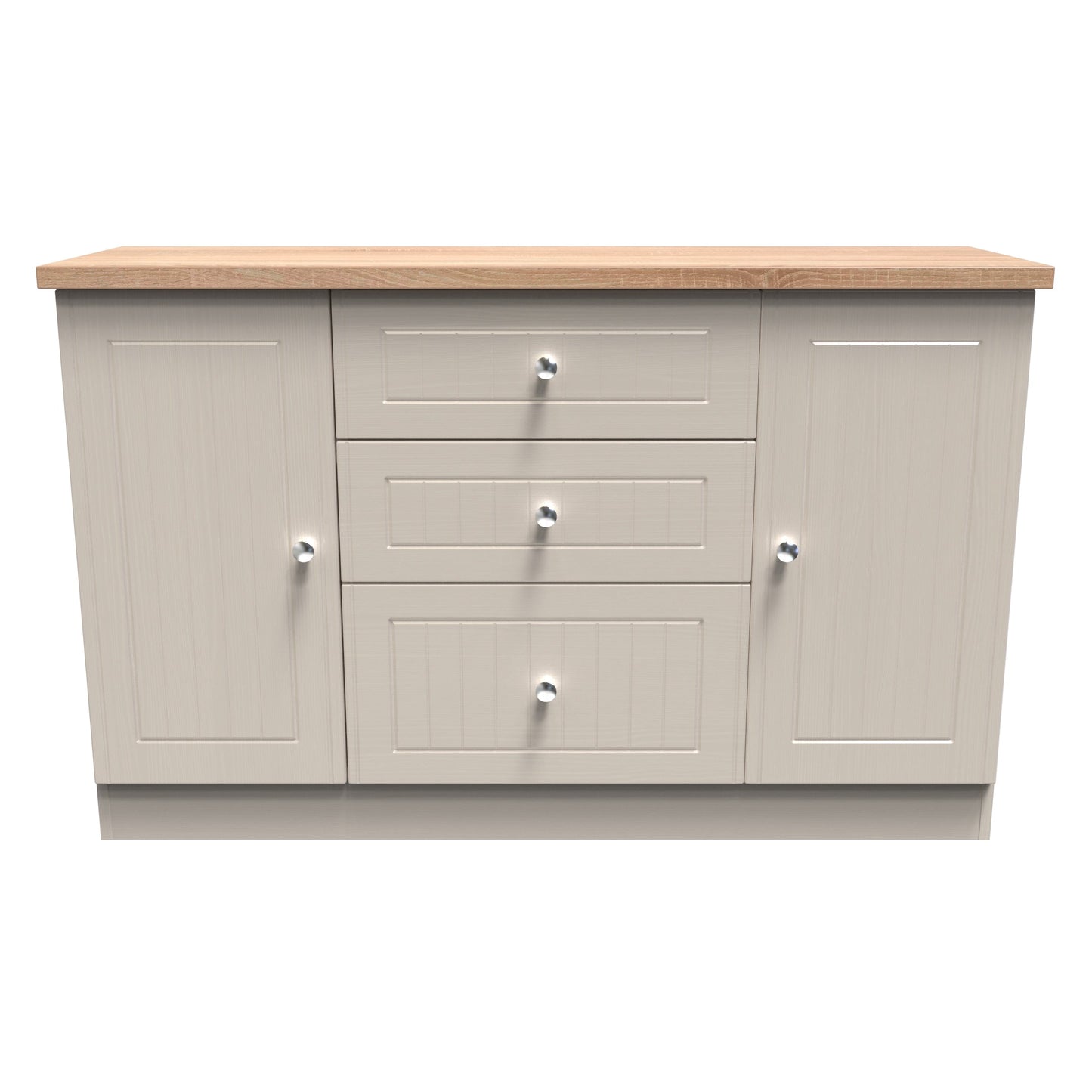 Vienna Large Sideboard Off-white & Light Oak 2 Doors 2 Shelves 3 Drawers 126cm