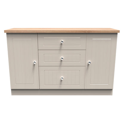 Vienna Large Sideboard Off-white & Light Oak 2 Doors 2 Shelves 3 Drawers 126cm