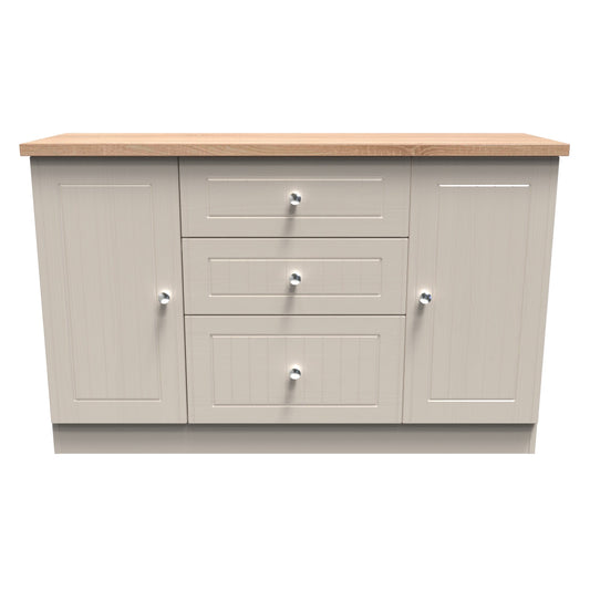 Vienna Large Sideboard Off-white & Light Oak 2 Doors 2 Shelves 3 Drawers 126cm