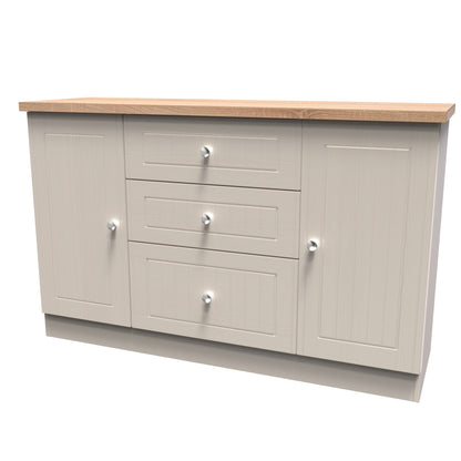 Vienna Large Sideboard Off-white & Light Oak 2 Doors 2 Shelves 3 Drawers 126cm