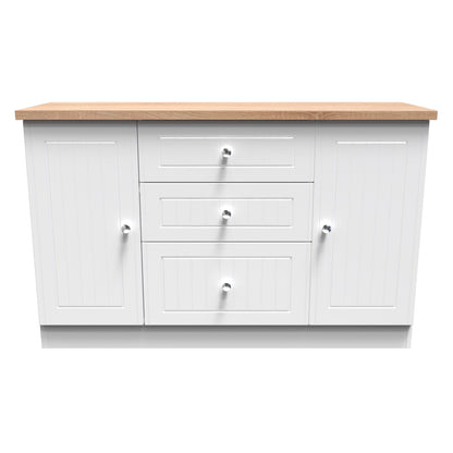 Vienna Large Sideboard White & Light Oak 2 Doors 2 Shelves 3 Drawers 126cm