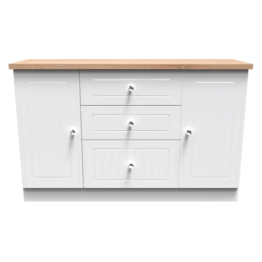 Vienna Large Sideboard White & Light Oak 2 Doors 2 Shelves 3 Drawers 126cm