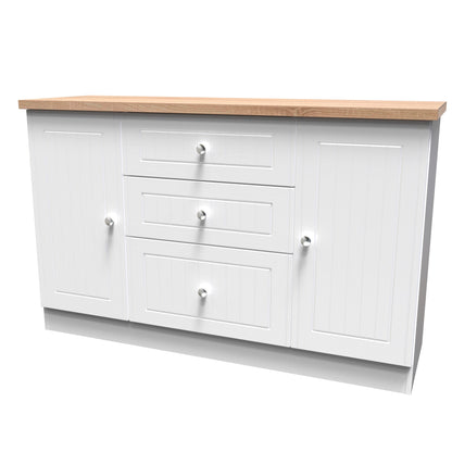 Vienna Large Sideboard White & Light Oak 2 Doors 2 Shelves 3 Drawers 126cm