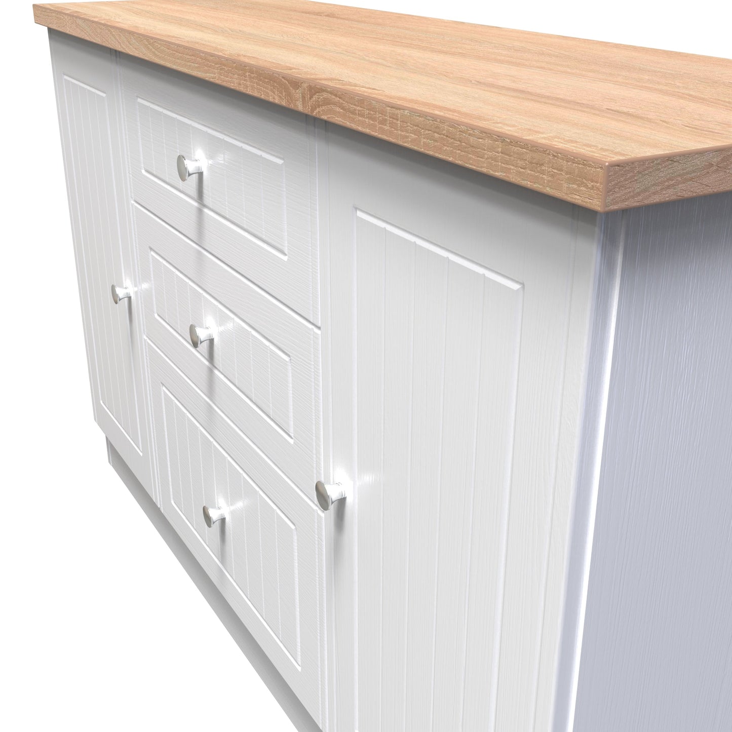 Vienna Large Sideboard White & Light Oak 2 Doors 2 Shelves 3 Drawers 126cm