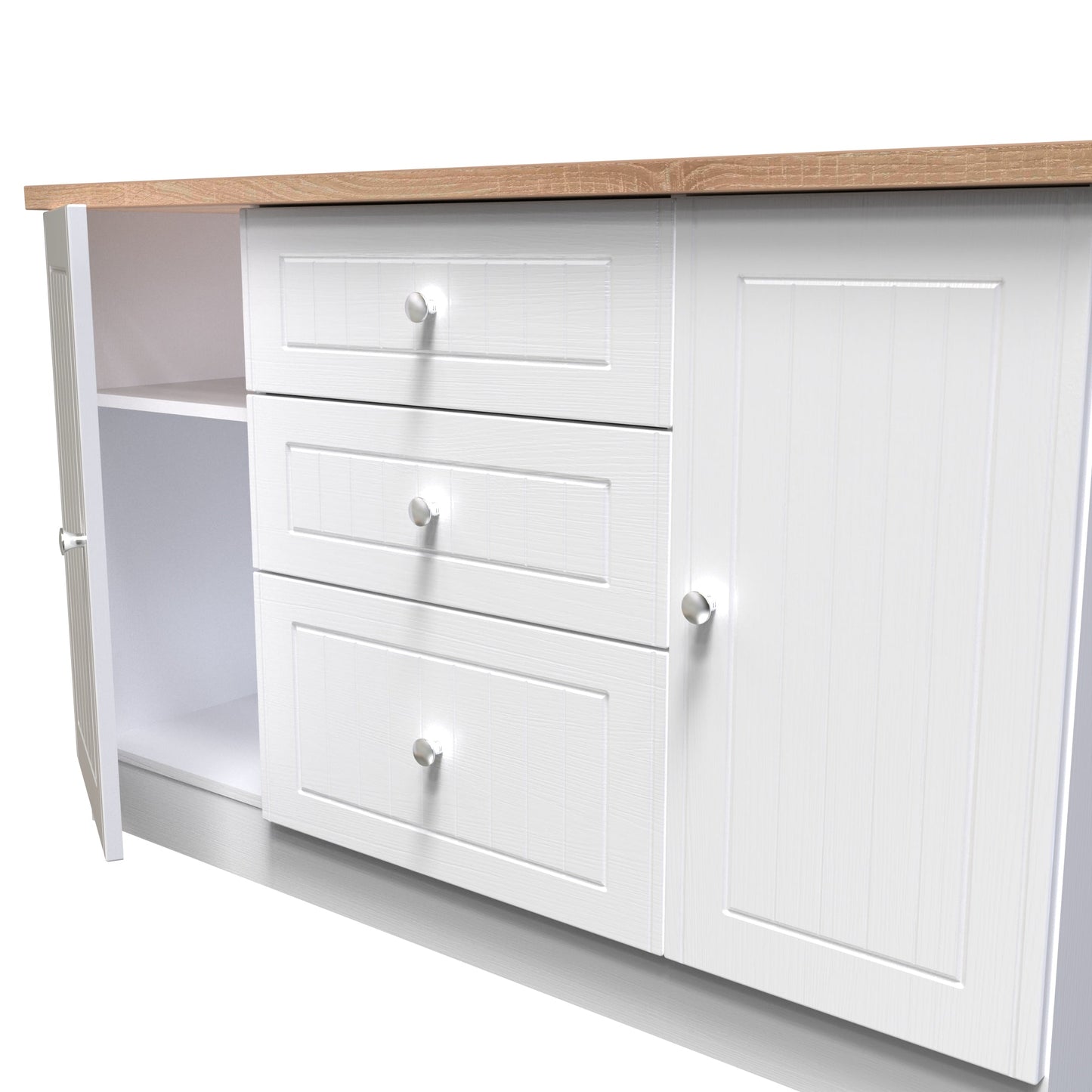 Vienna Large Sideboard White & Light Oak 2 Doors 2 Shelves 3 Drawers 126cm