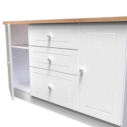 Vienna Large Sideboard White & Light Oak 2 Doors 2 Shelves 3 Drawers 126cm