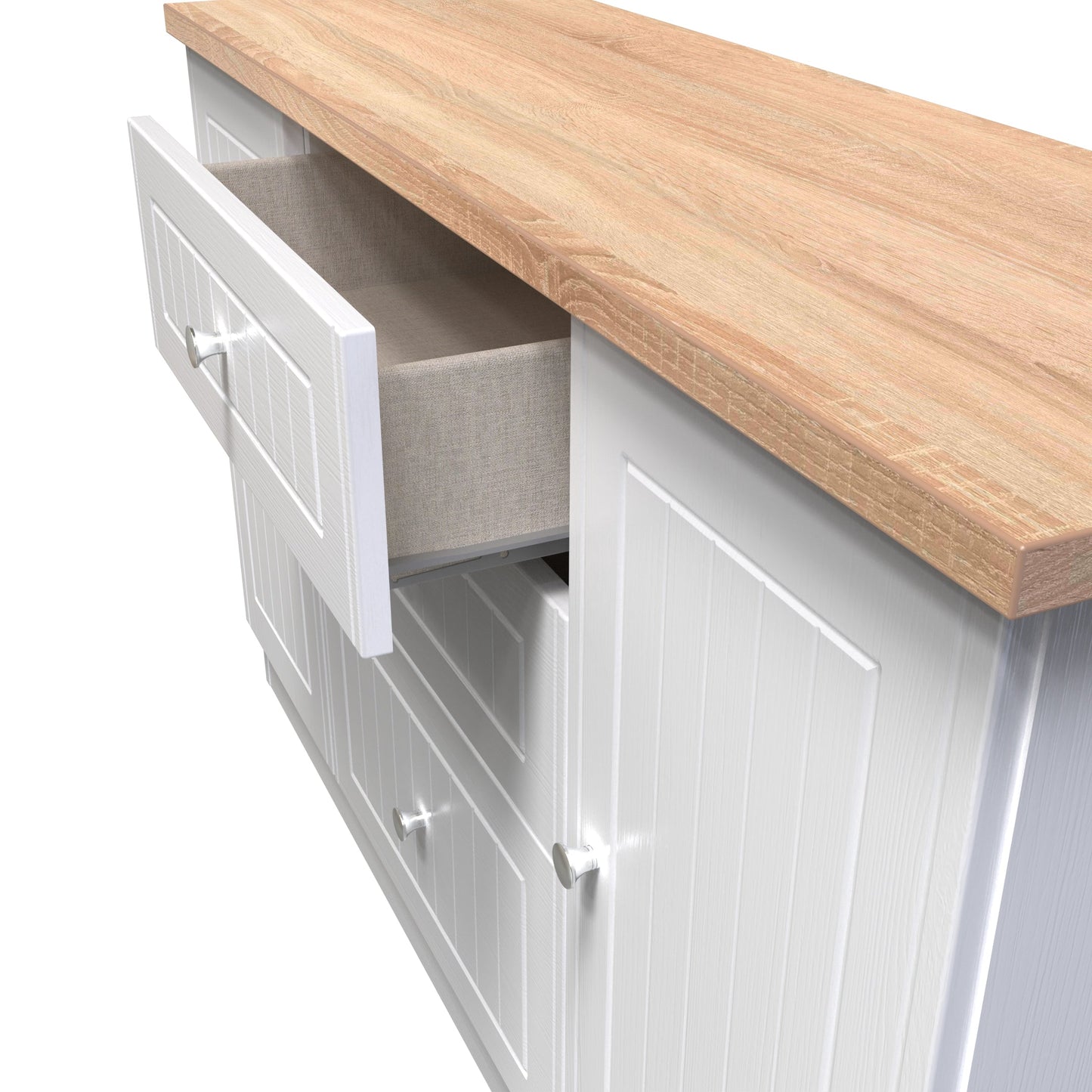 Vienna Large Sideboard White & Light Oak 2 Doors 2 Shelves 3 Drawers 126cm