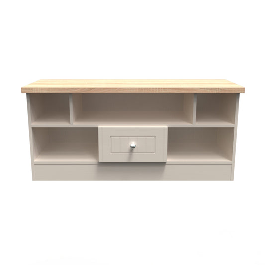 Vienna TV Unit Off-white & Light Oak 5 Shelves 1 Drawer 110cm