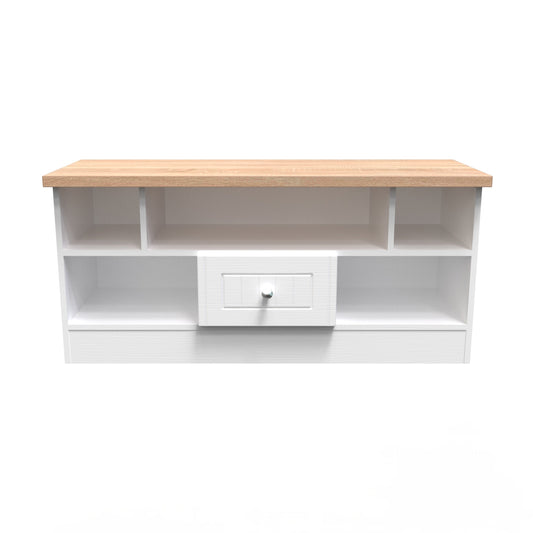 Vienna TV Unit White & Light Oak 5 Shelves 1 Drawer 110cm