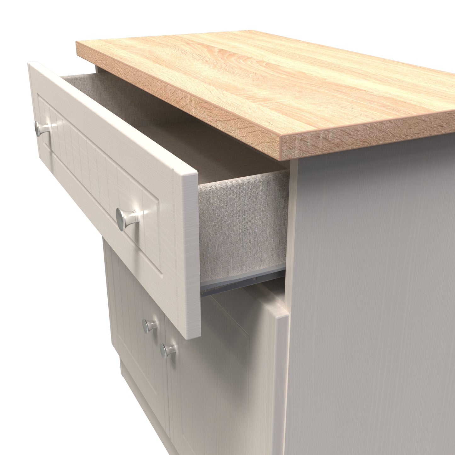 Vienna Sideboard Off-white & Light Oak 2 Doors 1 Drawer 74cm