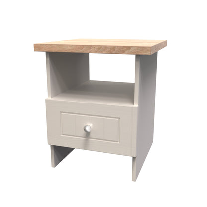 Vienna Side Table Off-white & Light Oak 1 Shelf 1 Drawer 44cm