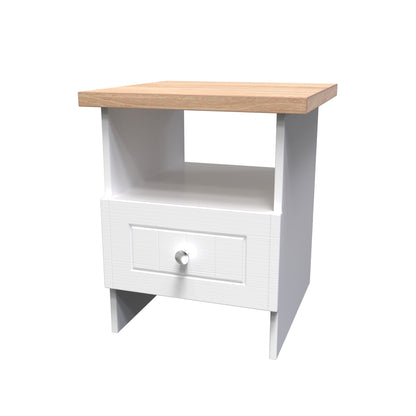 Vienna Side Table White & Light Oak 1 Shelf 1 Drawer 44cm