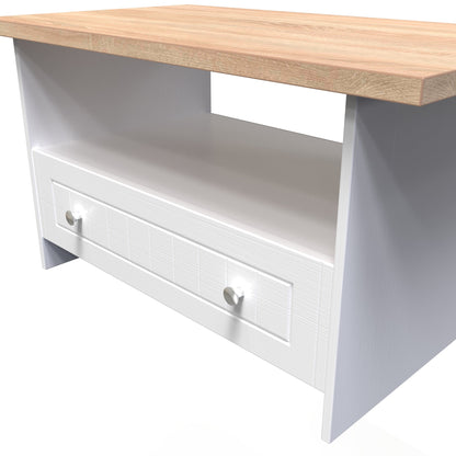 Vienna Coffee Table White & Light Oak 1 Shelf 1 Drawer 93cm
