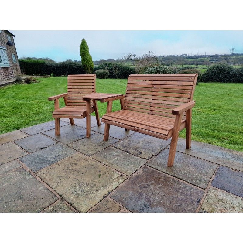 Swedish Redwood Angled Garden Tete Tete 3 Seats