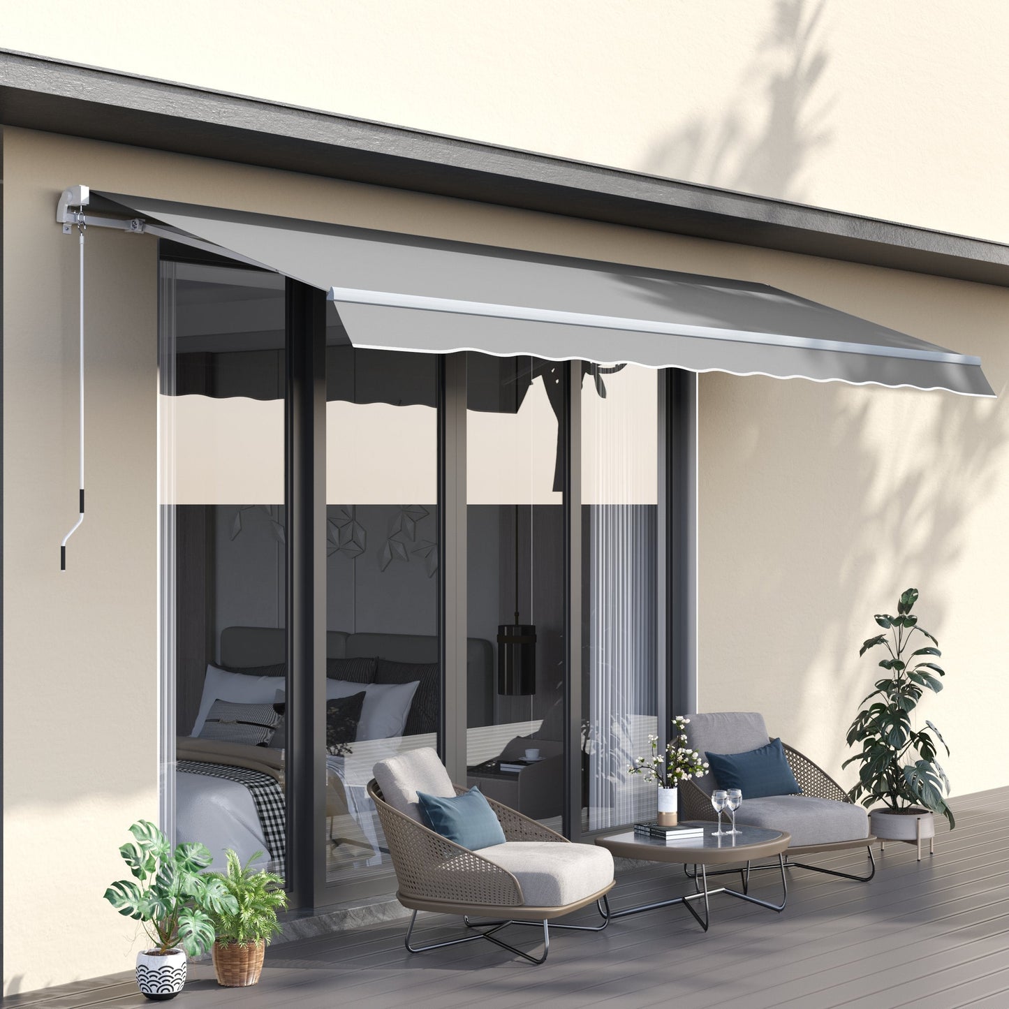 Garden Patio Manual Awning Canopy Sun Shade Shelter Retractable 4 Size 5 Colour