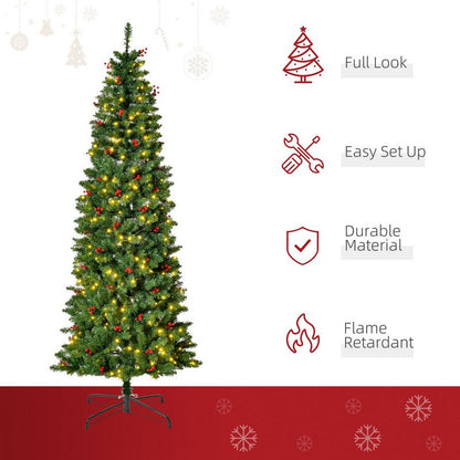 7 Foot Prelit Artificial Pencil Christmas Tree with Warm White LED Light