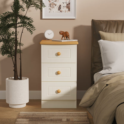 Warwick Bedside Table Cream & Oak 3 Drawers 40cm