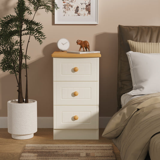 Warwick Bedside Table Cream & Oak 3 Drawers 40cm