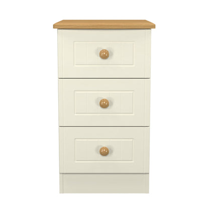 Warwick Bedside Table Cream & Oak 3 Drawers 40cm