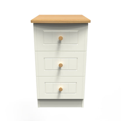 Warwick Bedside Table Cream & Oak 3 Drawers 40cm