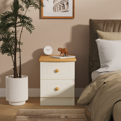 Warwick Bedside Table Cream & Oak 2 Drawers 40cm
