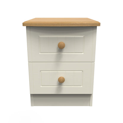 Warwick Bedside Table Cream & Oak 2 Drawers 40cm