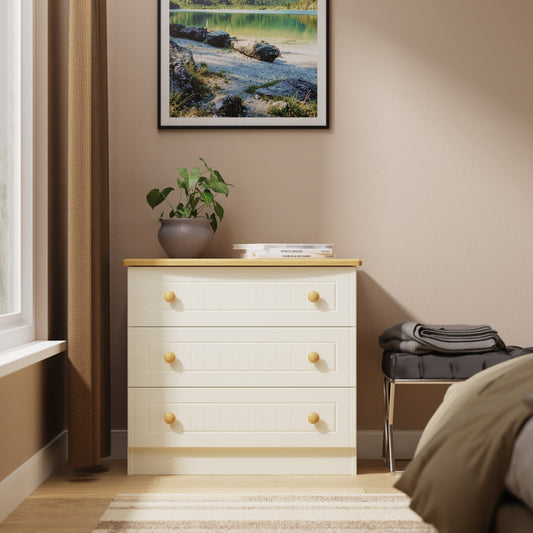 Warwick Chest of Drawers Cream & Oak 3 Drawers 77cm