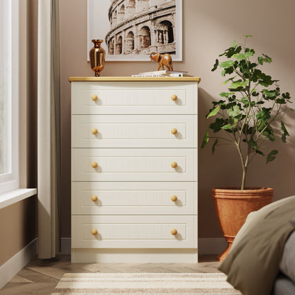 Warwick Tall Chest of Drawers Cream & Oak 5 Drawers 77cm
