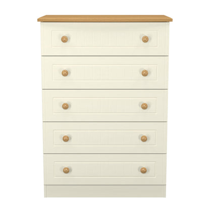 Warwick Tall Chest of Drawers Cream & Oak 5 Drawers 77cm