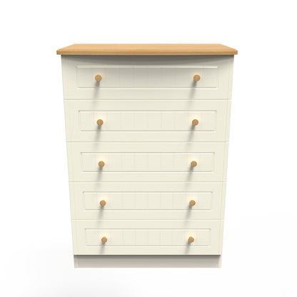 Warwick Tall Chest of Drawers Cream & Oak 5 Drawers 77cm
