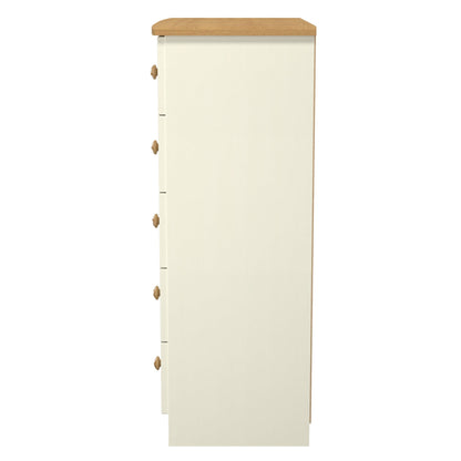 Warwick Tall Chest of Drawers Cream & Oak 5 Drawers 77cm