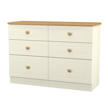 Warwick Large Chest of Drawers Cream & Oak 6 Drawers 112cm