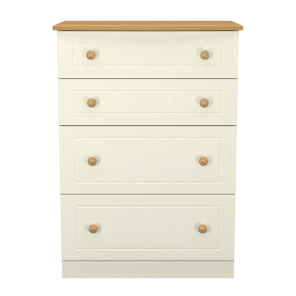 Warwick Tall Chest of Drawers Cream & Oak 4 Drawers 77cm