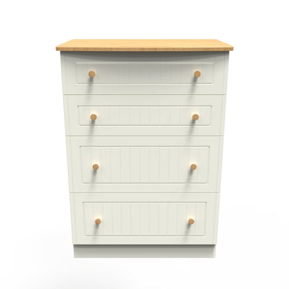 Warwick Tall Chest of Drawers Cream & Oak 4 Drawers 77cm