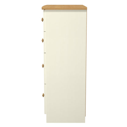 Warwick Tall Chest of Drawers Cream & Oak 4 Drawers 77cm