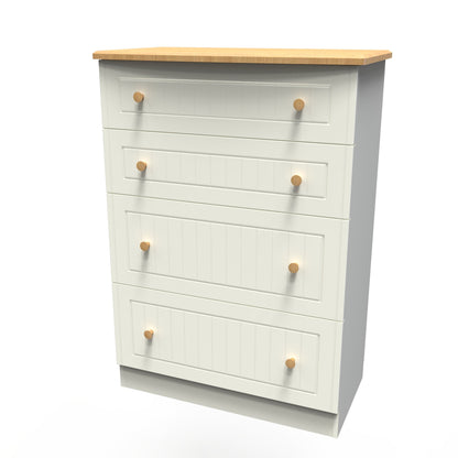 Warwick Tall Chest of Drawers Cream & Oak 4 Drawers 77cm