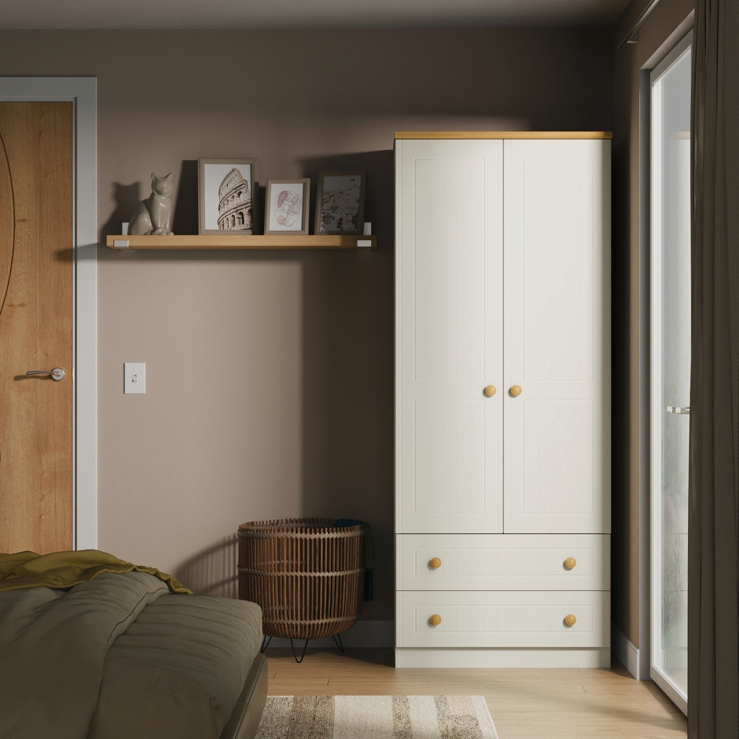 Warwick Tall Wardrobe Cream & Oak 2 Doors 2 Drawers 74cm